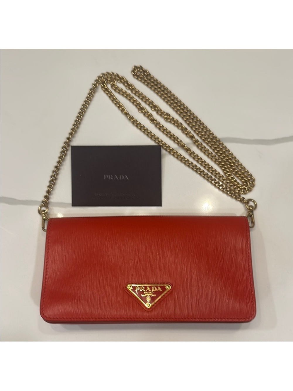 Prada Red Saffiano Leather Crossbody with Gold Chain